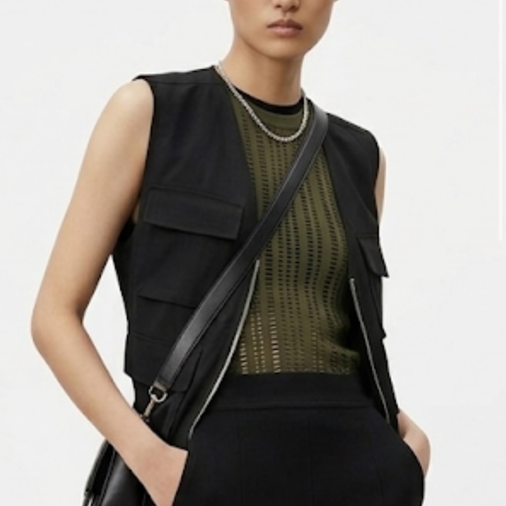 T by Alexander Wang Olive Green Perforated‎ Mock Neck Tank Top